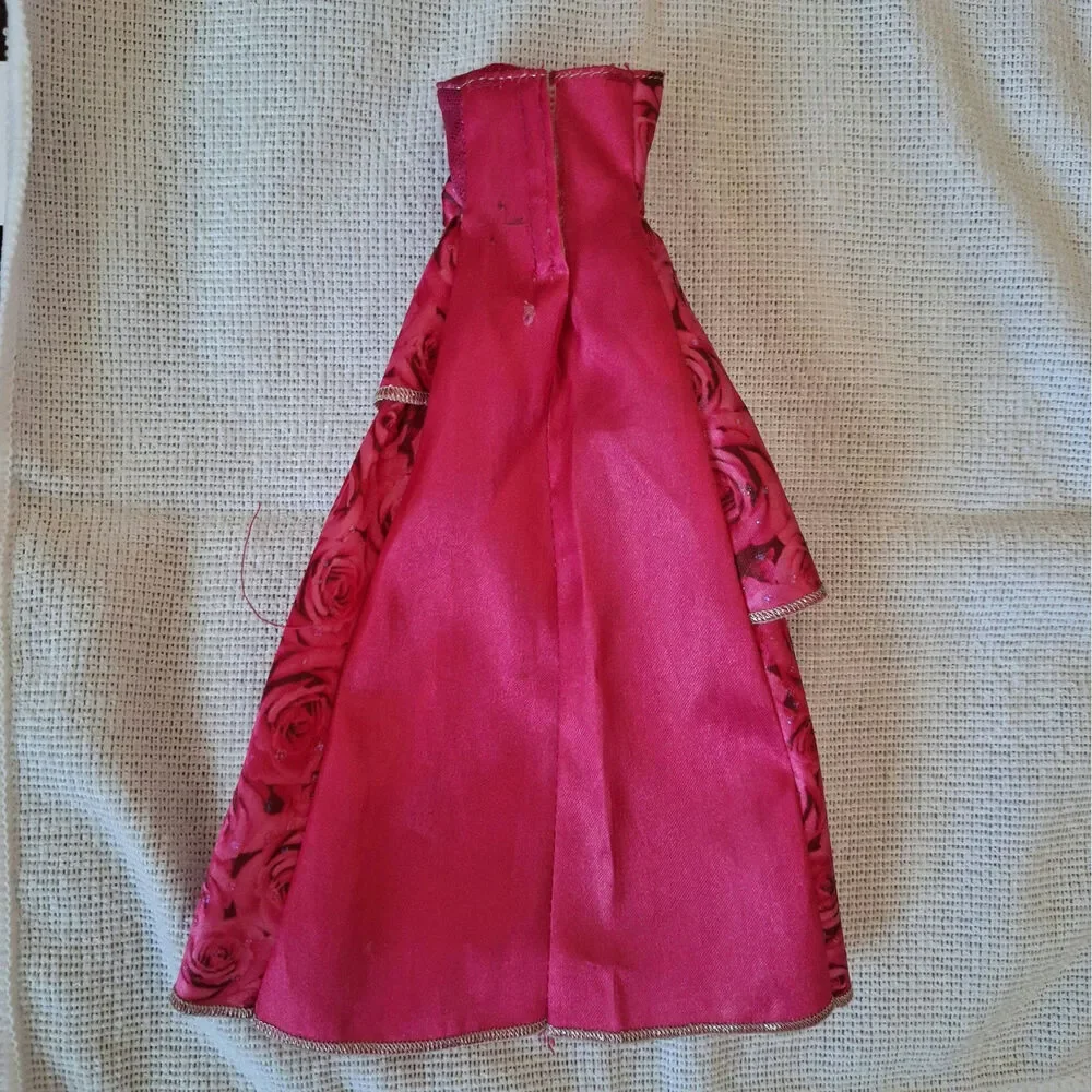 Barbie Doll Clothes Hot Pink Rose Floral High-Low Evening Gown Dress Glitter Gem